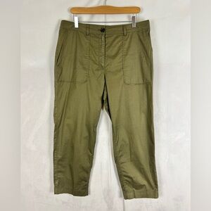 MARC CAIN Lightweight Casual Cropped Trousers Olive Green Women's Size 12 Cotton